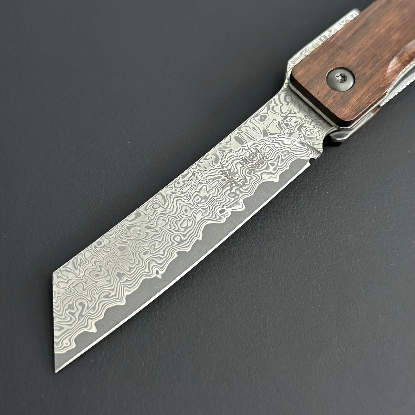 Hikari Folding Knife AUS8 Stainless Steel Damascus Snakewood Handle