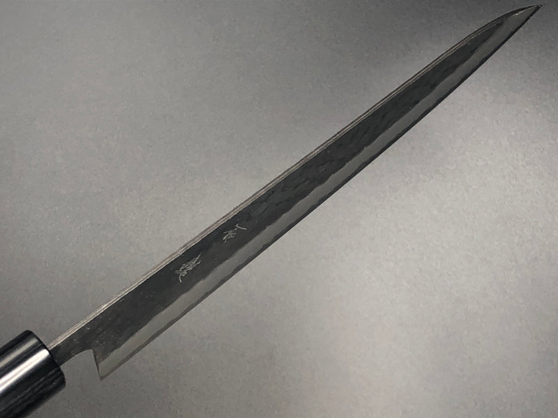 ステン複合 牛刀 210mm 青紙スーパー鋼 黒肌槌目 紫檀 波紋