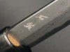 磨き積層剣型ナイフ　100mm　青紙2号　墨流し　ダマスカス　樫ハンドル　(黒鞘付き)